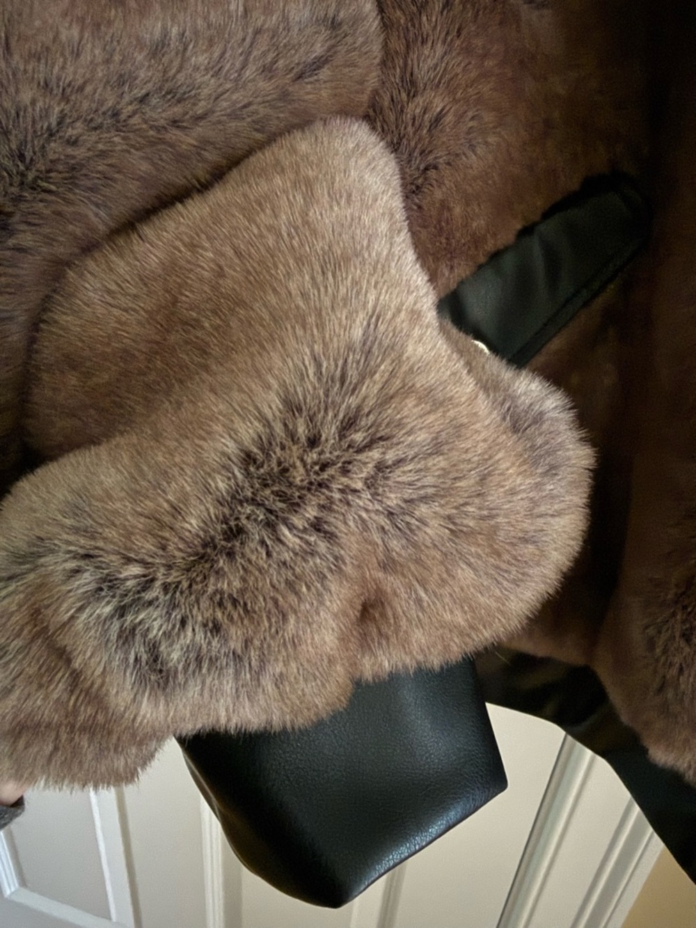 WeWoreWhat Brown Faux Fur Bomber Jacket with Black Trim - Picture 4 of 5